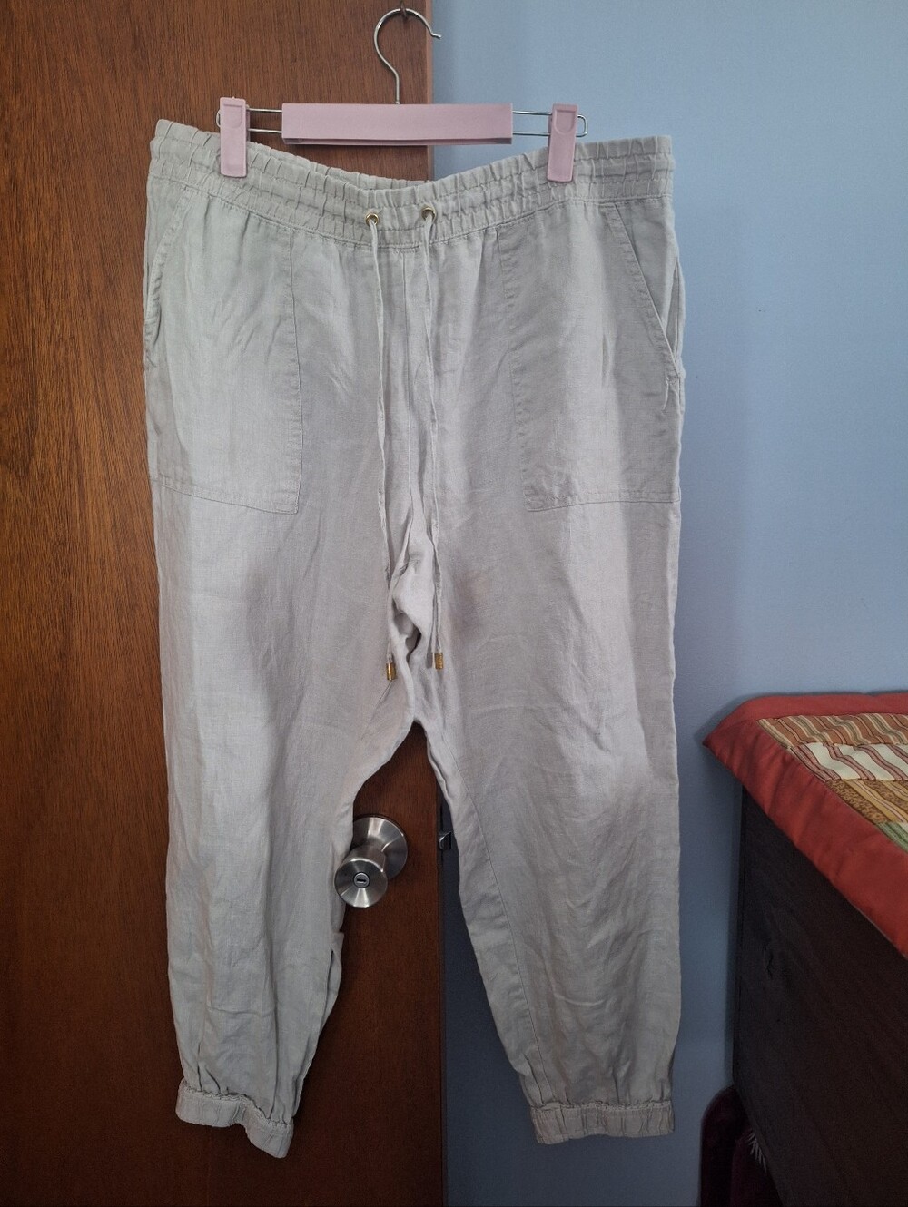 Company Ellen Tracy Casual Drawstring Linen Pants - Light Biege Women's Size L